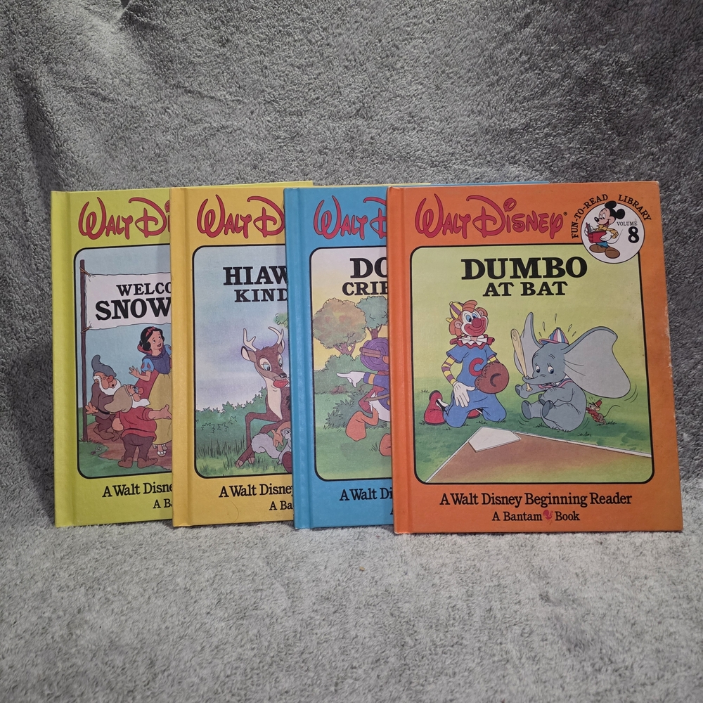 Vtg 1986 Walt Disney Fun To Read Set 8, 11,14,15 Dumbo Donald Hiawatha SnowWhite